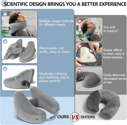 Joyorval Hooded Travel Pillow H Shaped Inflatable Neck Pillow